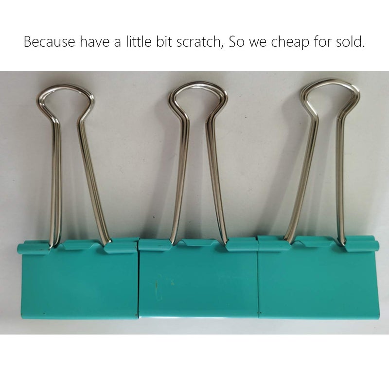 nctinystore Large Binder Clips Green Color (A bit Bluish) 2" / 2 inches / 50 mm a Little bit Scratch Jumbo (Huge) Paper Clips (6 PCS, Green) - Image 4
